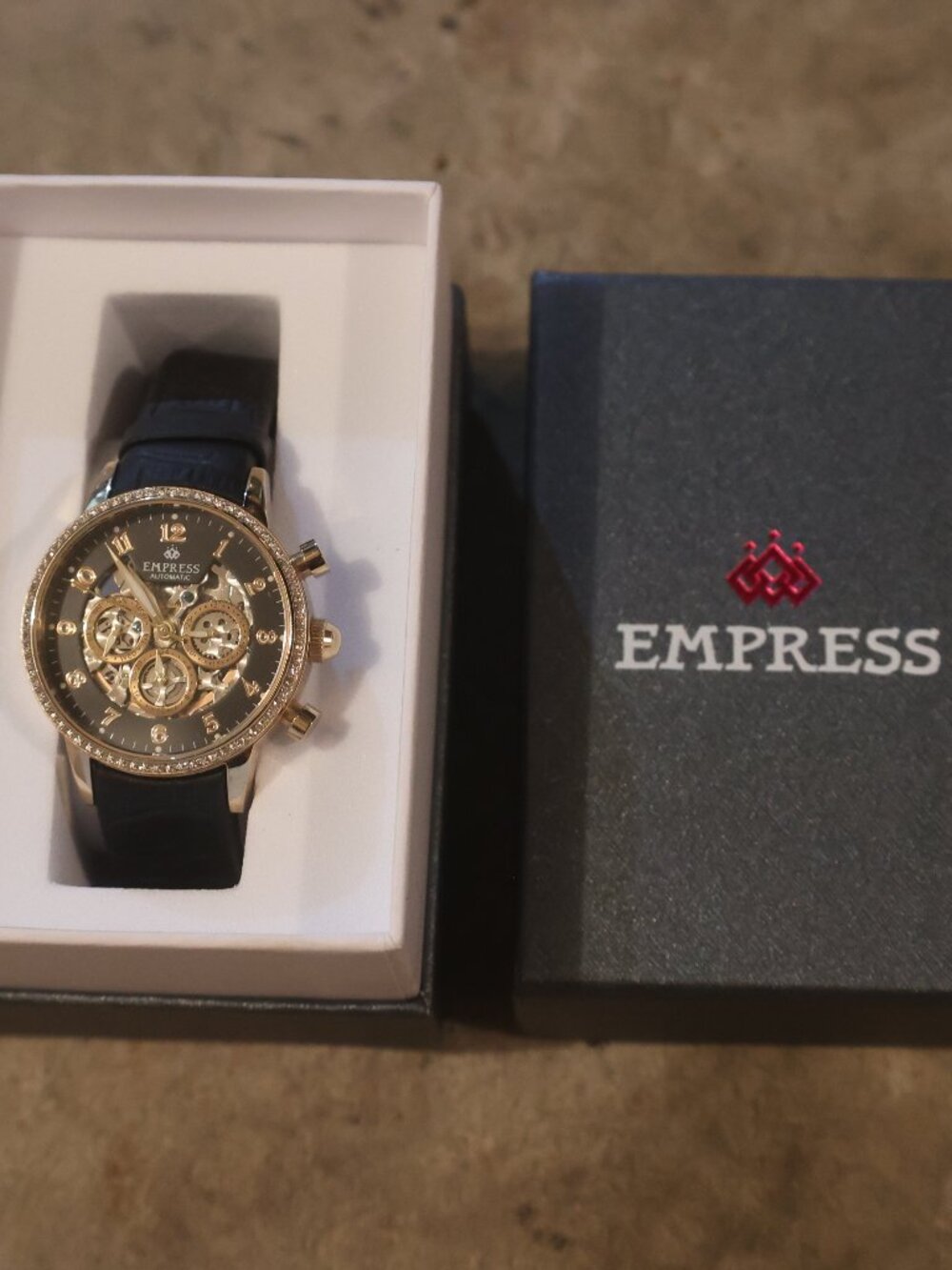 Empress Beatrice Gold Automatic Skeleton Dial Leather-Band Watch NTW
